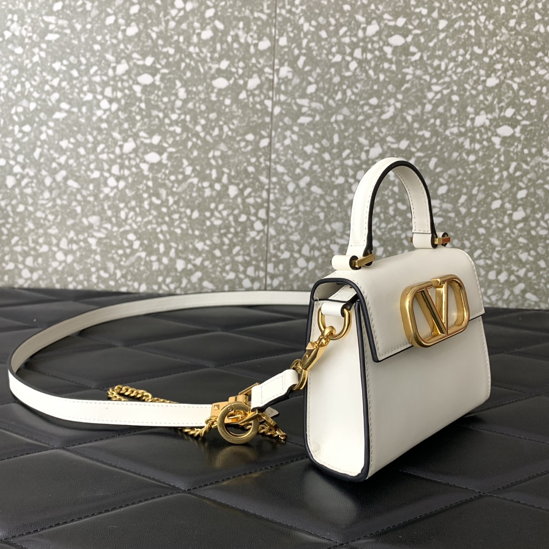 Valentino Garavani Vsling Micro Handbag in Ivory Grainy Calfskin Leather 